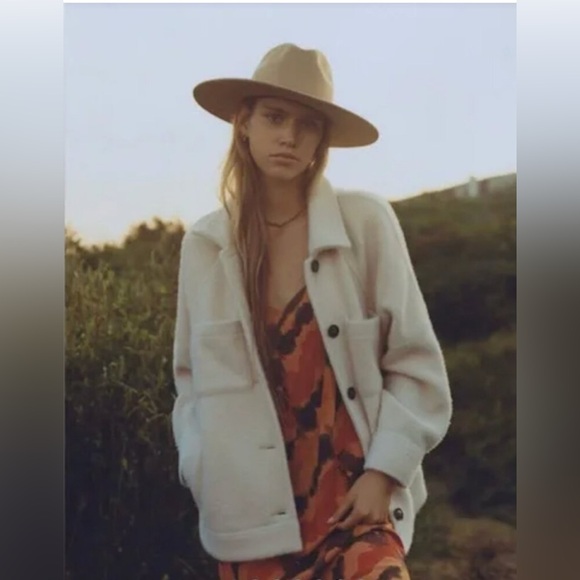 Greylin Anthropology Sz Medium Knit Beige Shirt Jacket Pockets Front Button - Picture 2 of 14